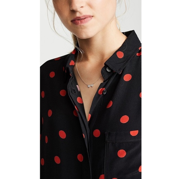 GANNI Polka Dot Crepe Long Sleeve Button Up Relaxed Fit Collared Tunic Shirt 6 - Picture 8 of 10